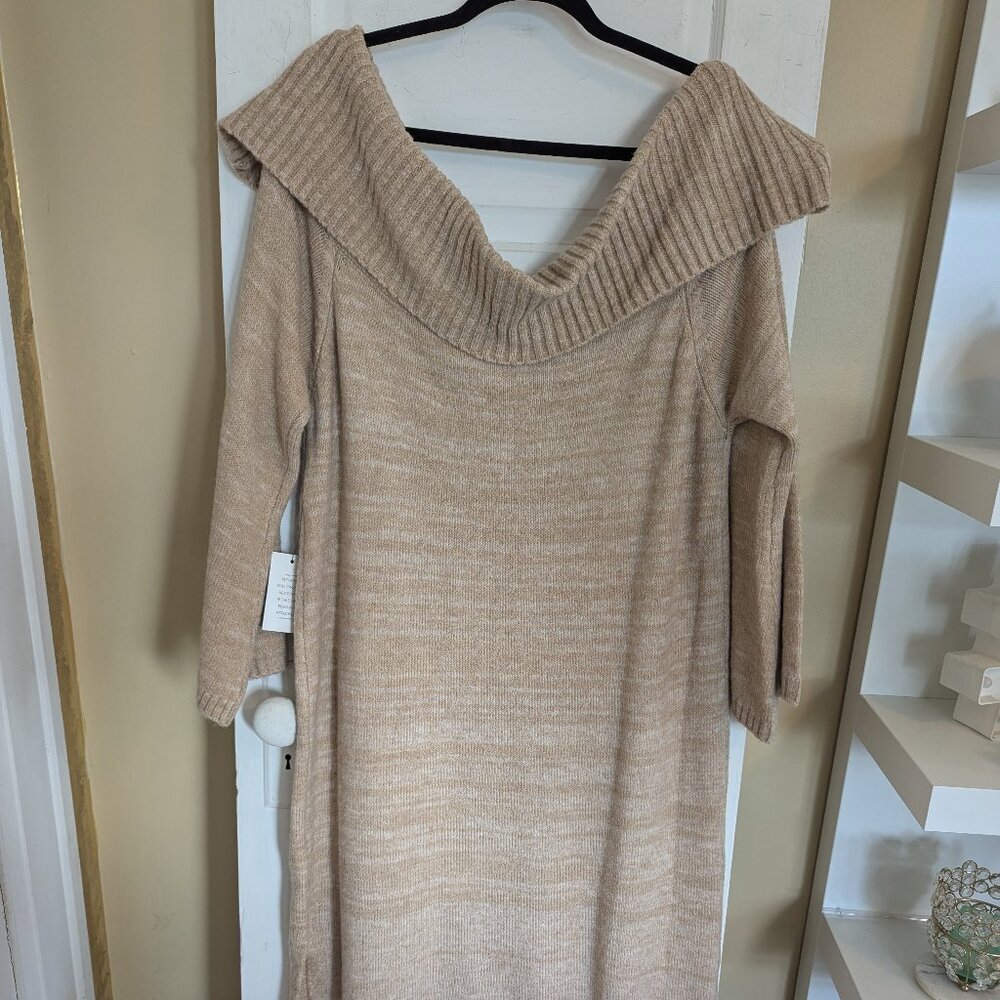 Eloquii Heathered Brown Off Shoulder Sweater Knit Maxi Dress - 3X (22/24)